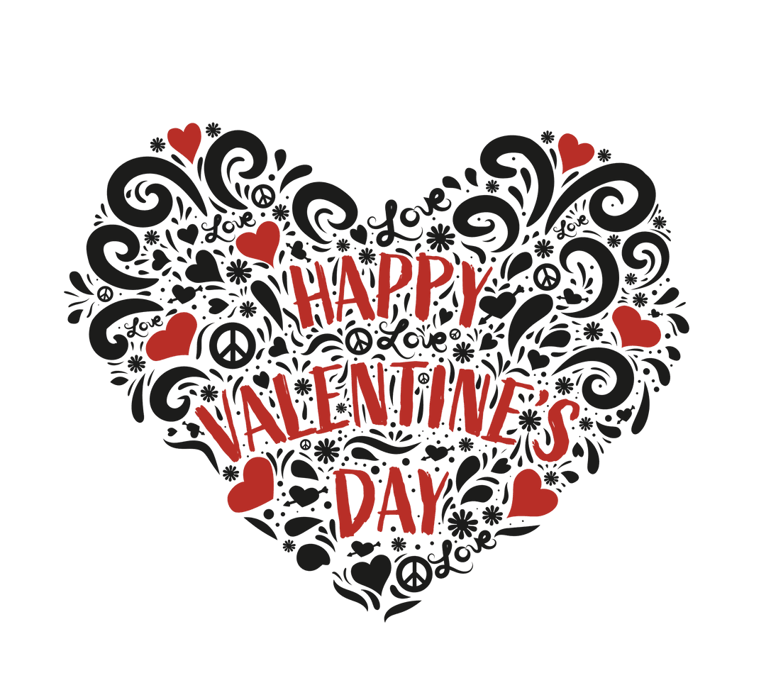 Intricate Valentine's Day Heart Design with Transparent Background