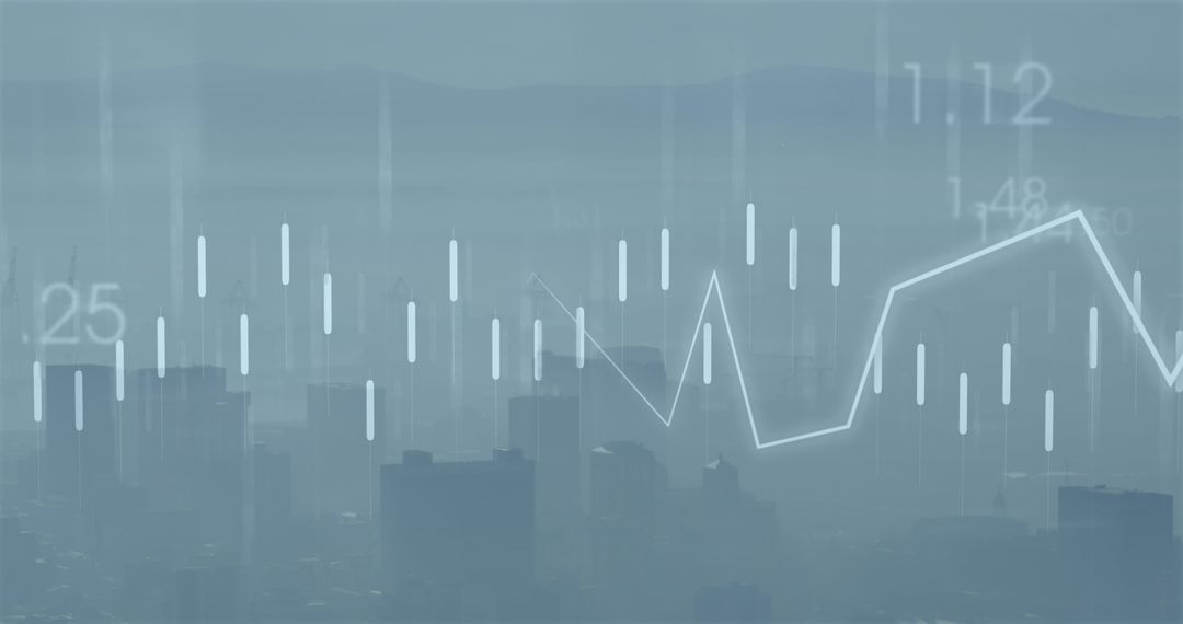 Financial Data Overlay on Cityscape Digital Concept