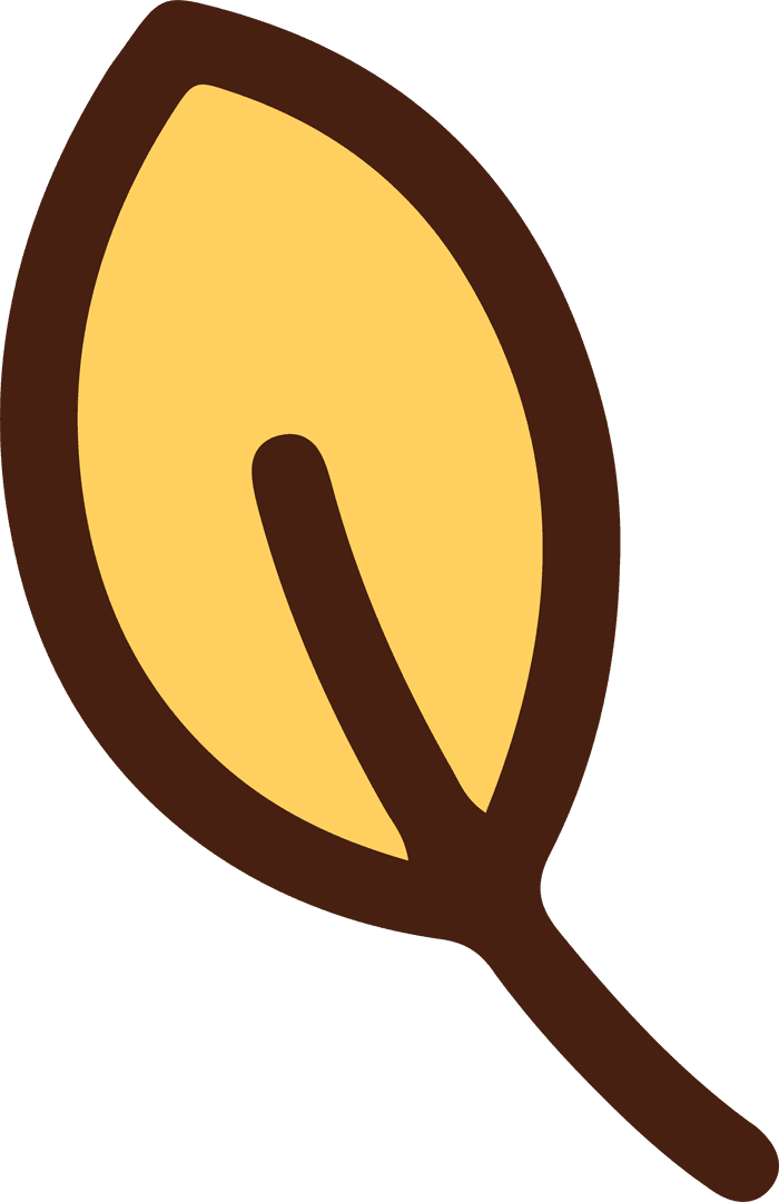 Stylized Yellow Leaf with Brown Borders on Transparent Background