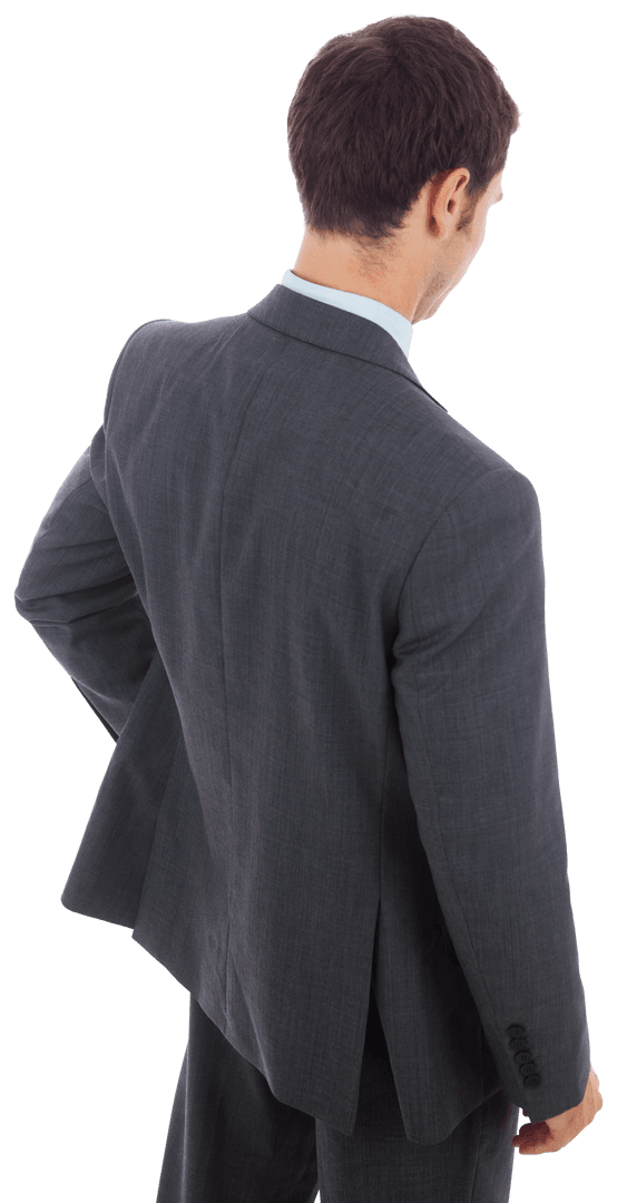 Transparent Back View Businessman Standing Confidently Hand on Hip