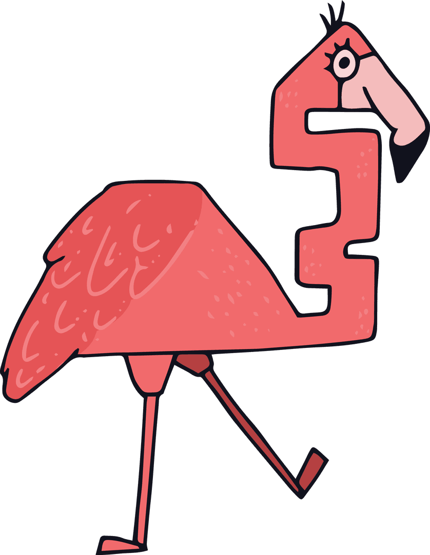 Whimsical Flamingo with Unique Zigzag Neck Transparent Art