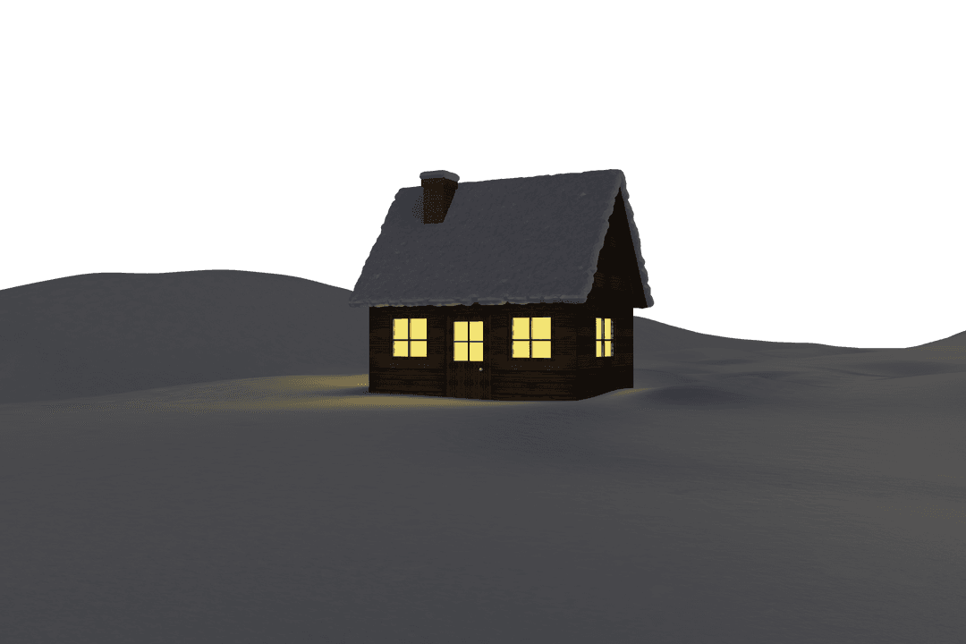 Nighttime Snowy Cottage on Transparent Background