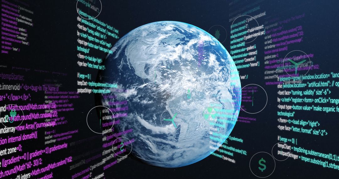 Digital Earth with Eco Icons and Data Streams