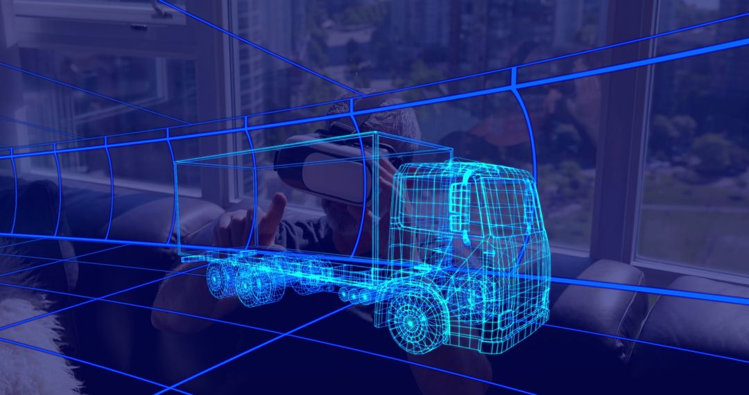 Man Engaging with Virtual Reality Truck Design at Home