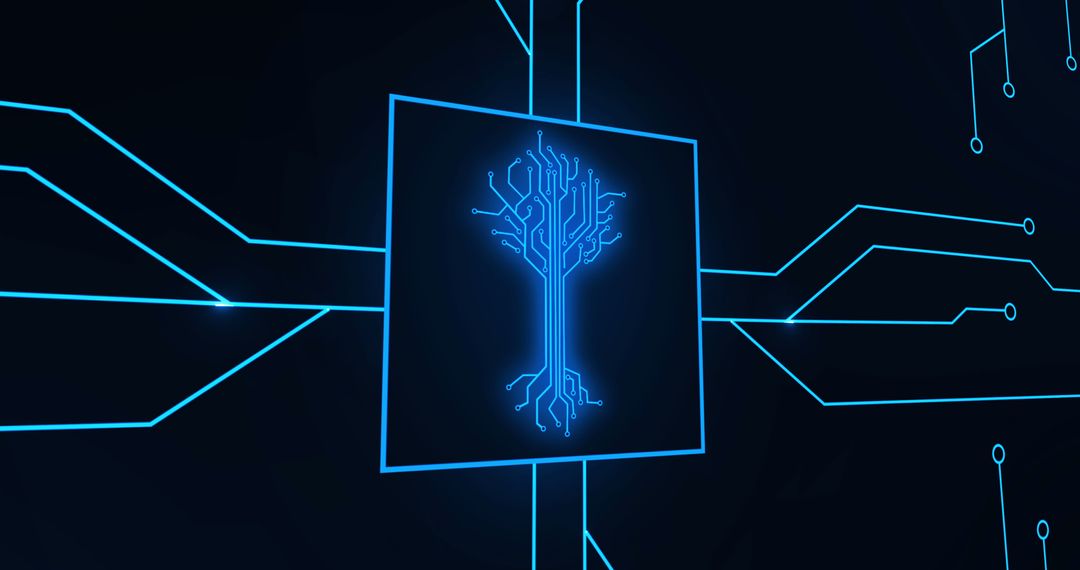 Futuristic Digital Tree with Circuit Design on Black Background