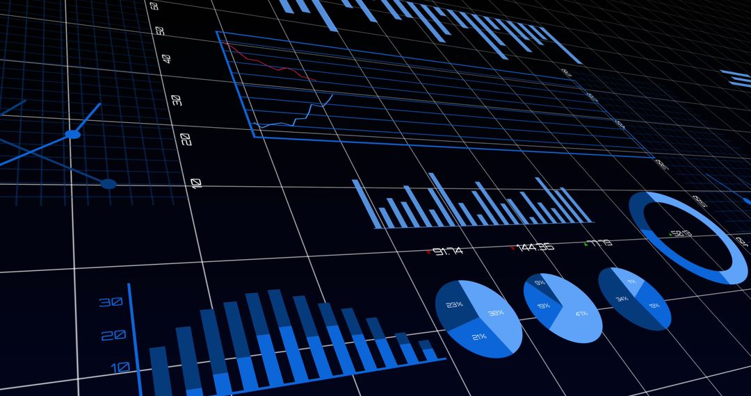 Digital Graphs Displaying Financial and Statistical Data on Blue Grid - Free Images, Stock Photos and Pictures on Pikwizard.com