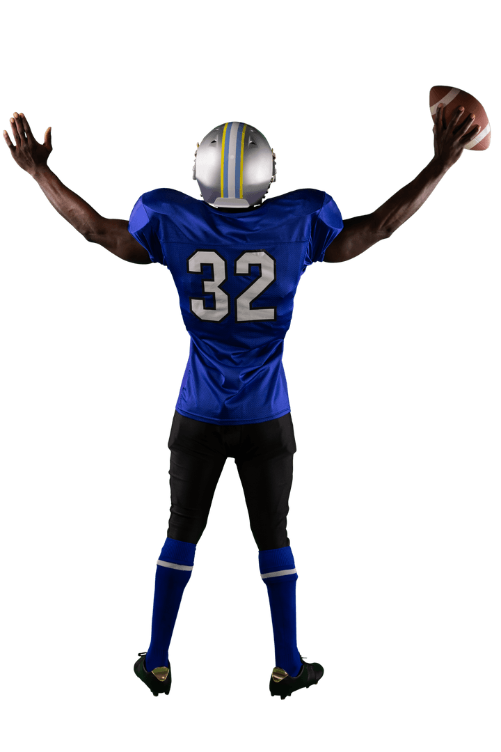 Rugby Player from Back on Transparent Background Holding Ball