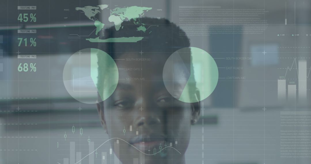 Futuristic Digital Data Visualization on African American Business Professional - Free Images, Stock Photos and Pictures on Pikwizard.com