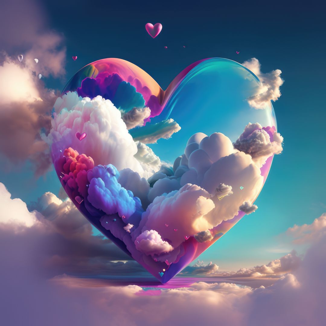 Heart shaped rainbow clouds in blue sky, created using generative ai technology - Free Images, Stock Photos and Pictures on Pikwizard.com