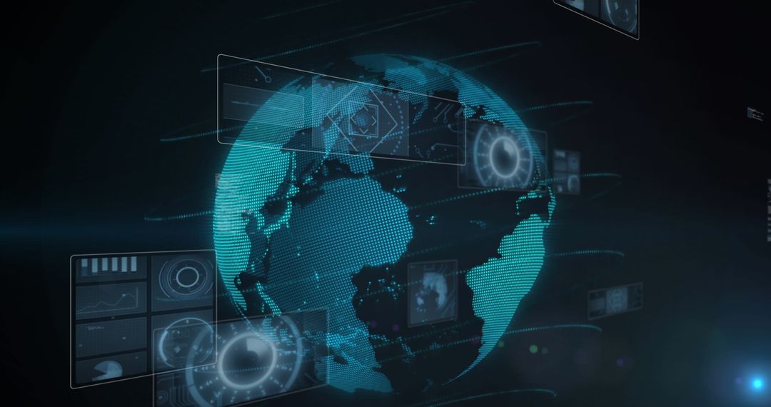 Digital Data Interface Collides with Glowing Global Network