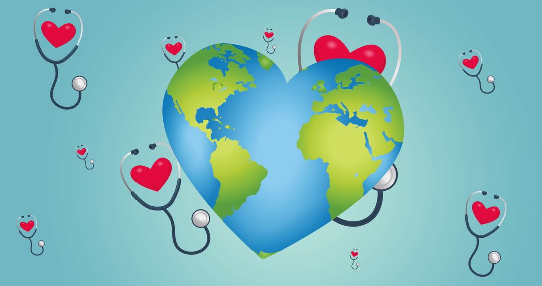 Heart Shaped Earth with Stethoscopes Symbolizing Global Health
