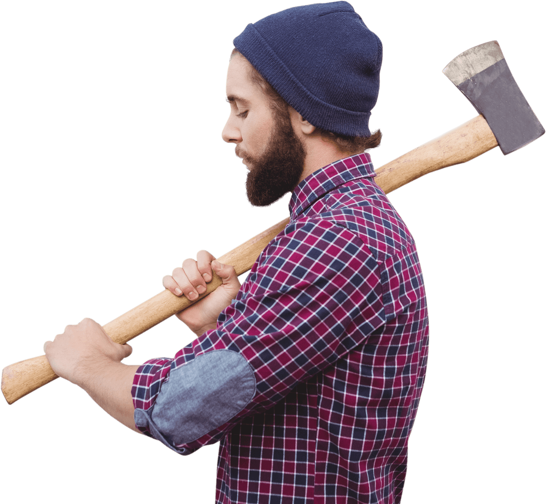 Transparent Hipster with Axe in Profile View