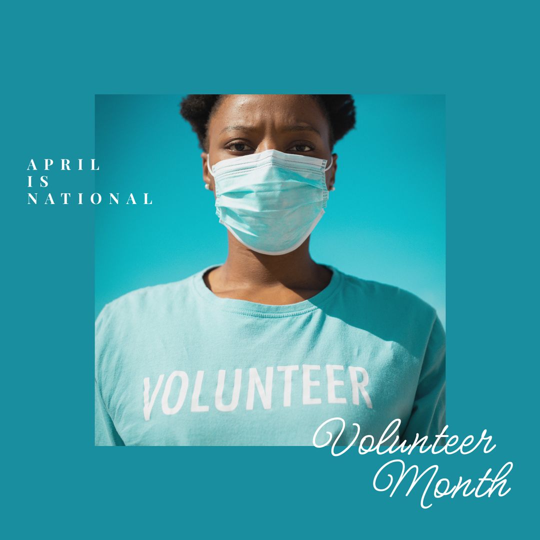 Female Volunteer Wearing Mask Promoting National Volunteer Month