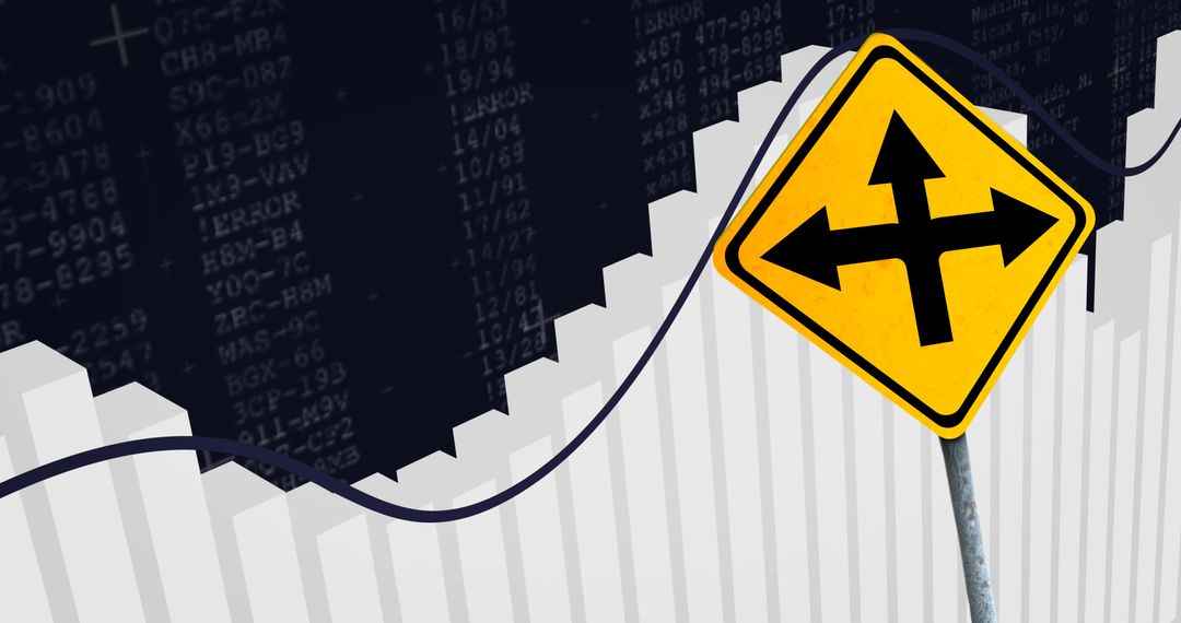 Decision Sign with Stock Market Graph on Black Background