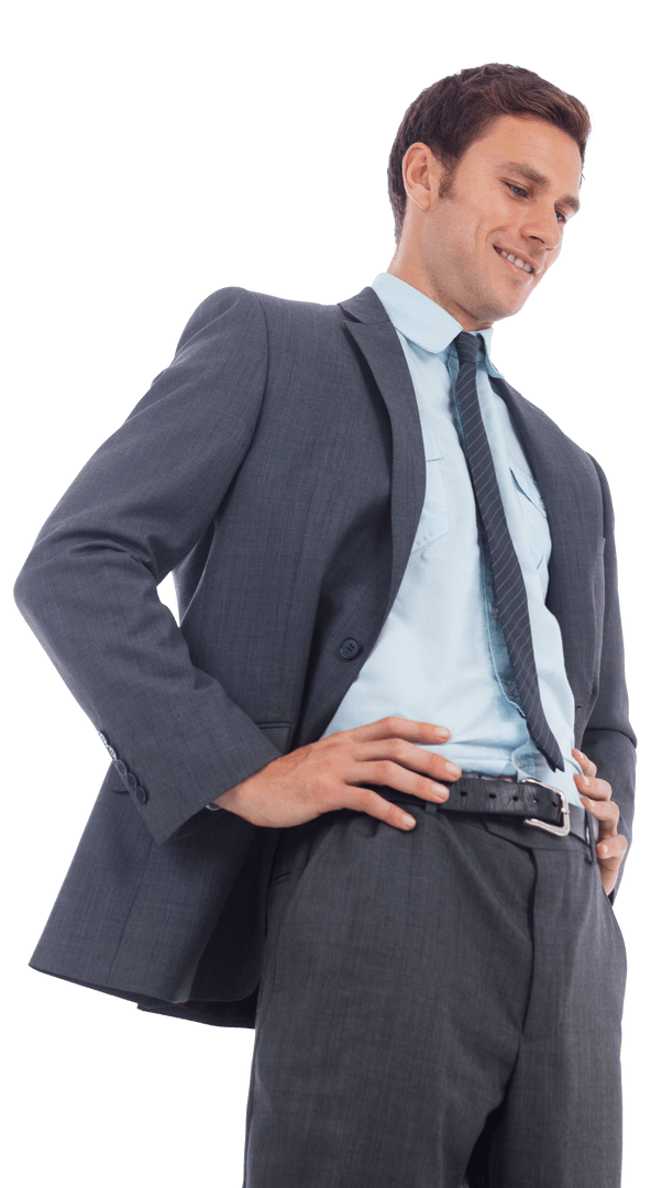 Cheerful Businessman Standing Confidently with Hands on Hips Transparent