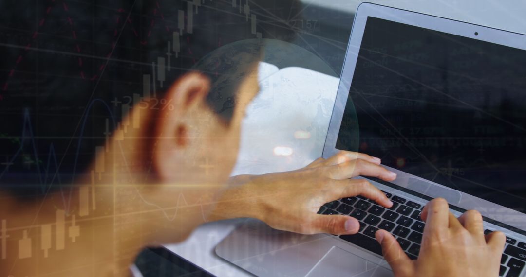 Student Using Laptop with Globalization and Data Concepts