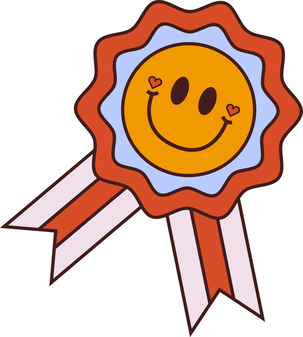 Rosette Badge with Heart-Cheeked Smiley on Transparent Background Designing