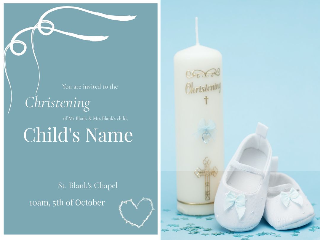 Christening Invitation with White Candle and Baby Shoes - Download Free Stock Templates Pikwizard.com