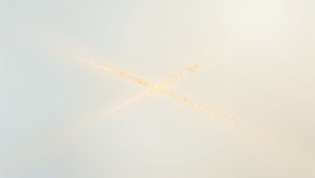 Golden X-shaped particle streaks glowing on soft blue to warm beige gradient background