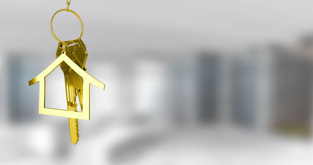 Gold House-Shaped Keychain with Keys in Modern Interior