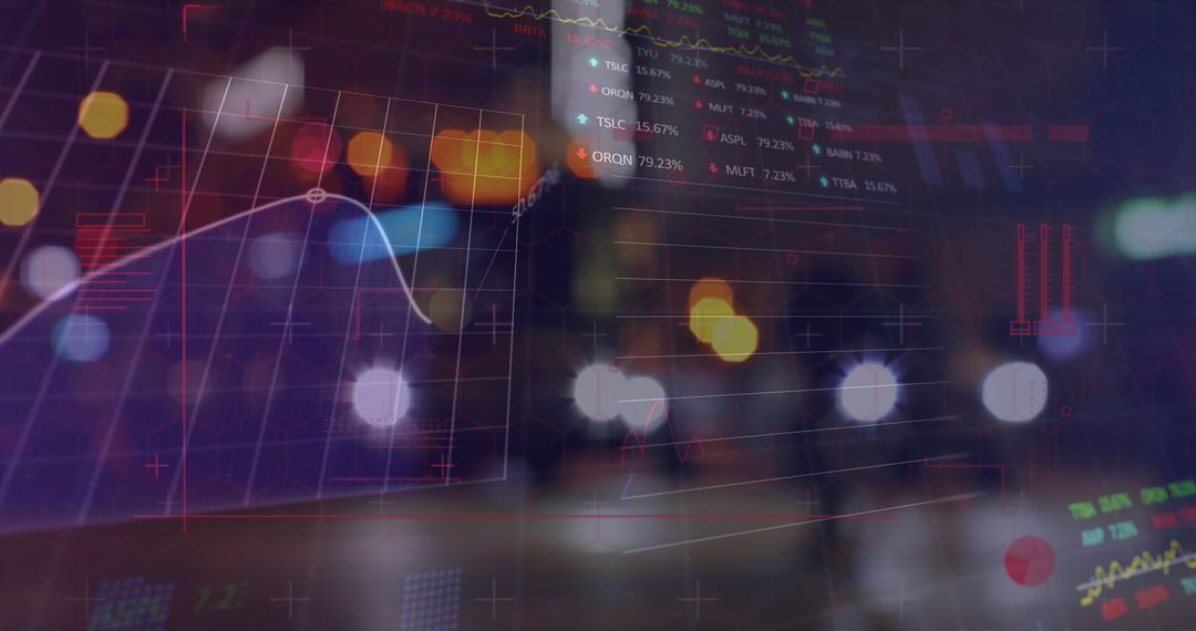 Data Analytics Overlaying Bustling City Nightscape