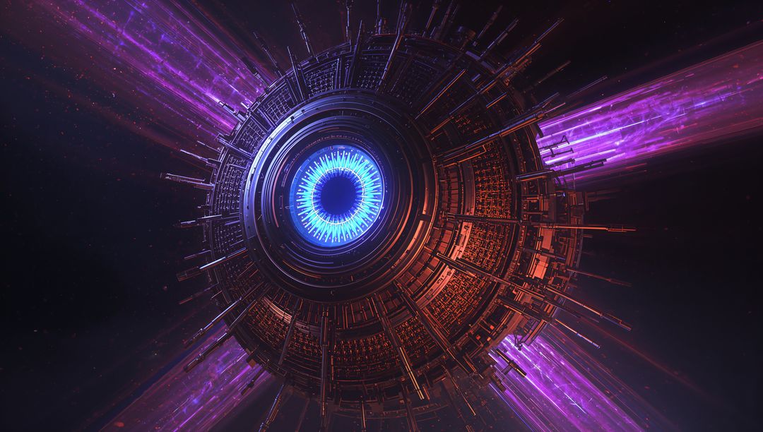 Futuristic Space AI Sentry with Glowing Core