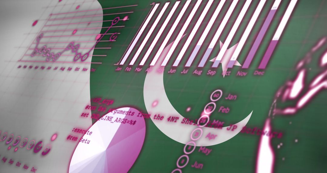 Statistical Data and Technology with Waving Pakistan Flag Background