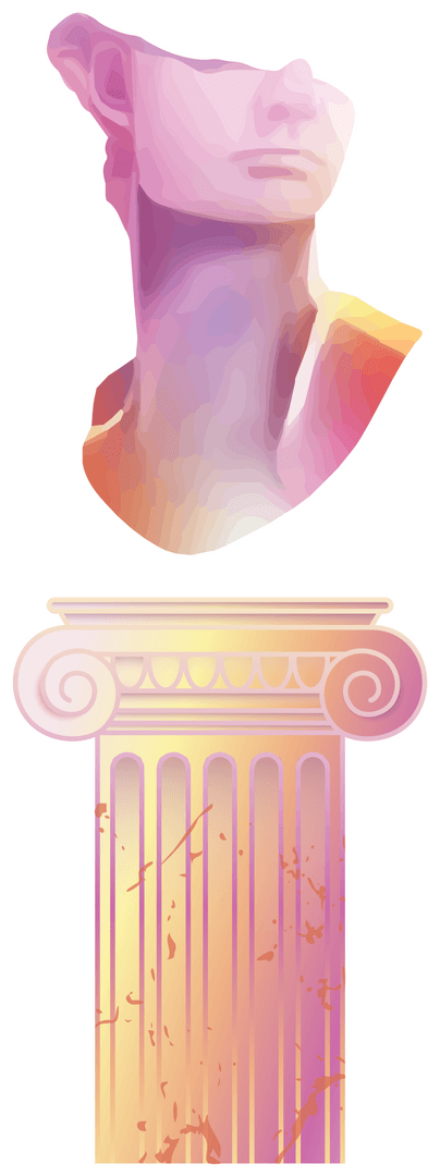 Classical Bust Fragment Above Ionic Column on Transparent Background