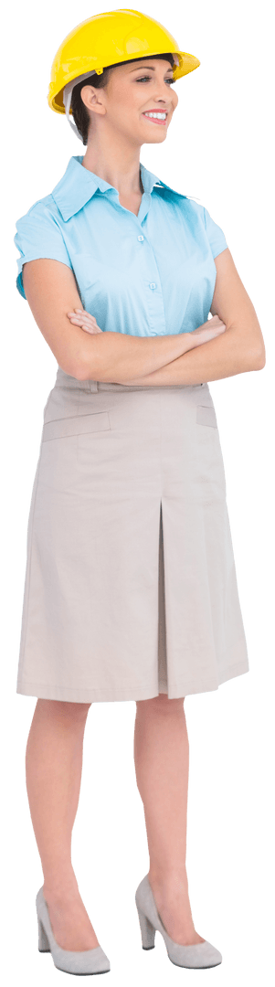 Confident Female Architect with Hard Hat Transparent Background