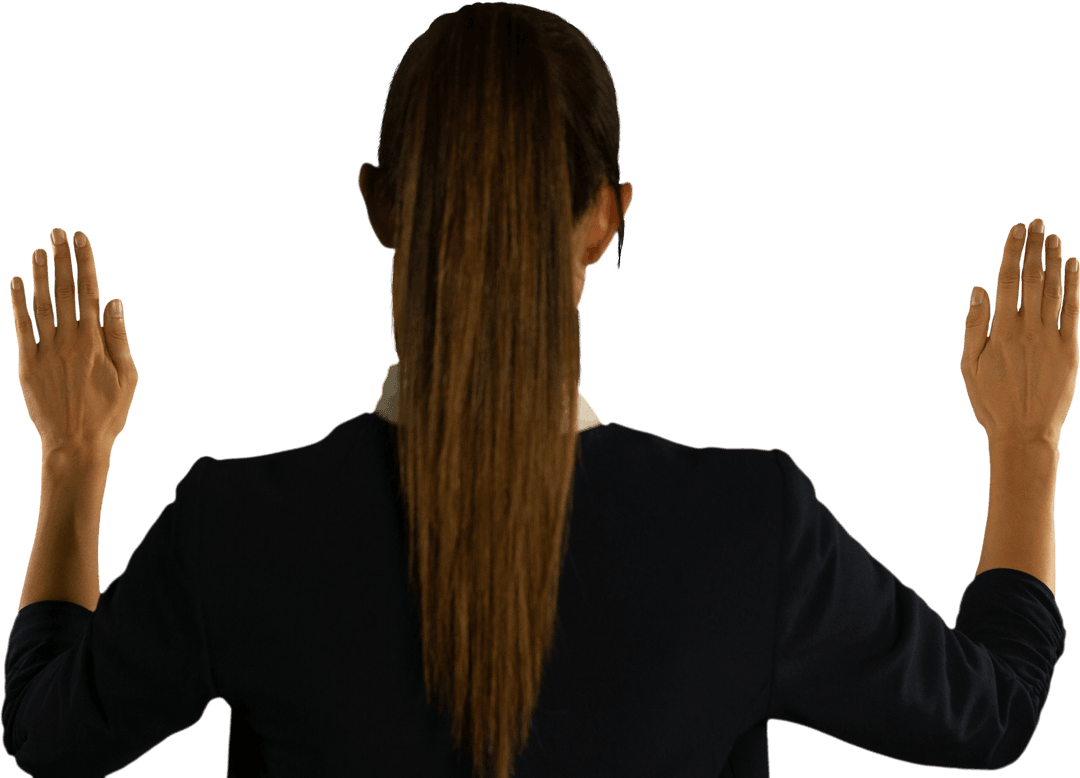 Woman Touching Transparent Glass with Hands Raised