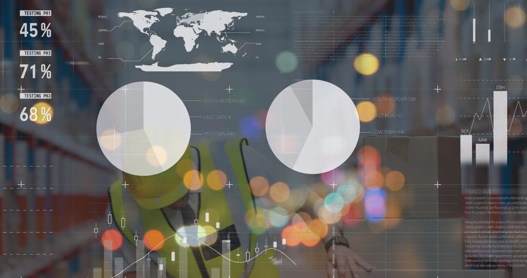 Warehouse Worker Analyzing Logistics Data on Digital Screen