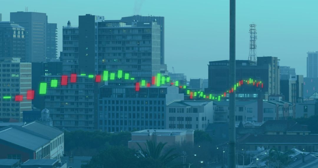 Dynamic Financial Growth Chart Illuminating Urban Skyline