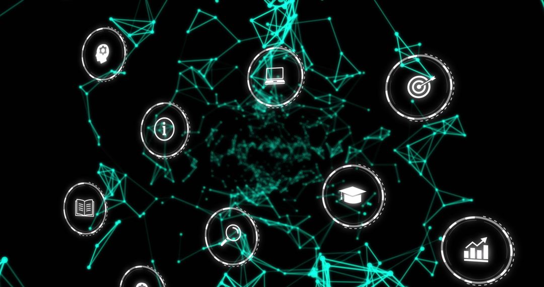 Falling Education Icons over Networked Digital Background