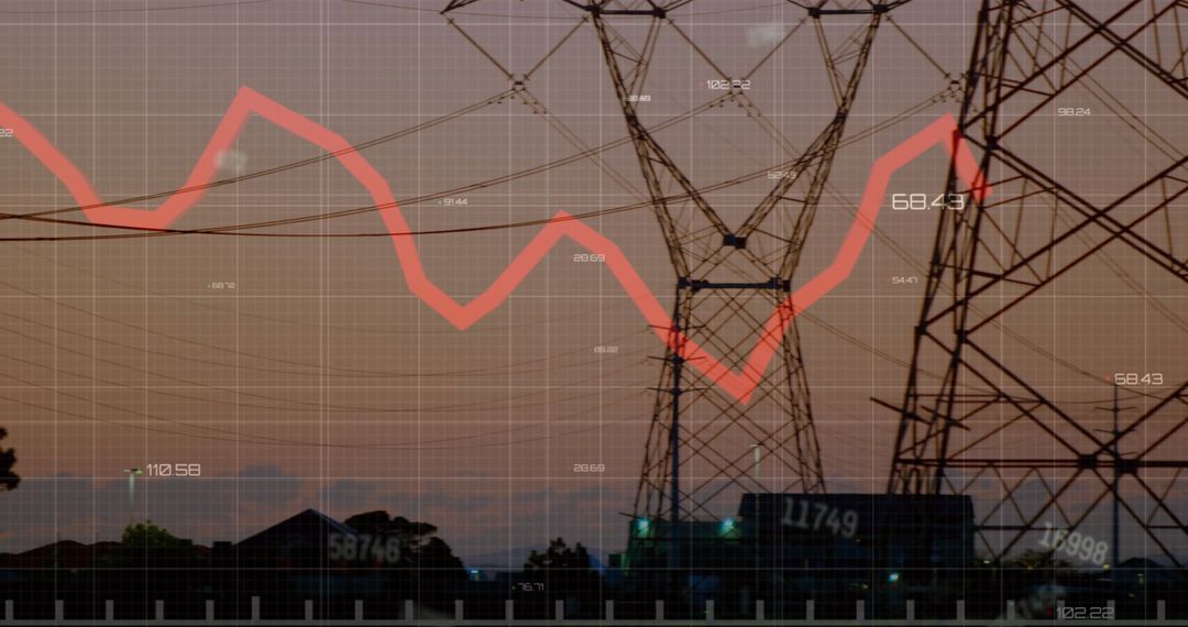 Financial Trends Over Power Lines at Dusk