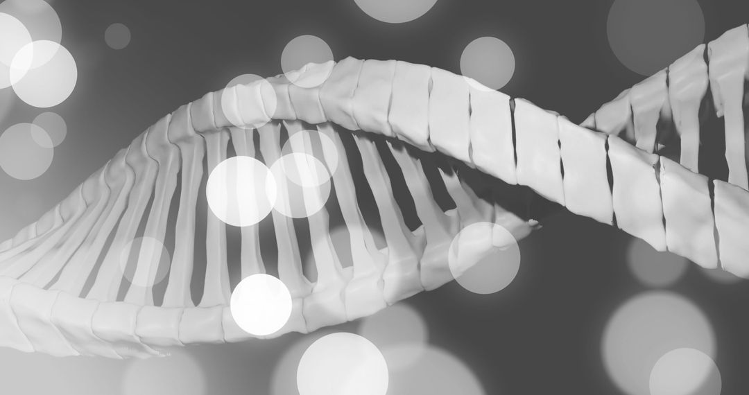 3D DNA Strand with Illuminated Bokeh Rings in Dark Backdrop