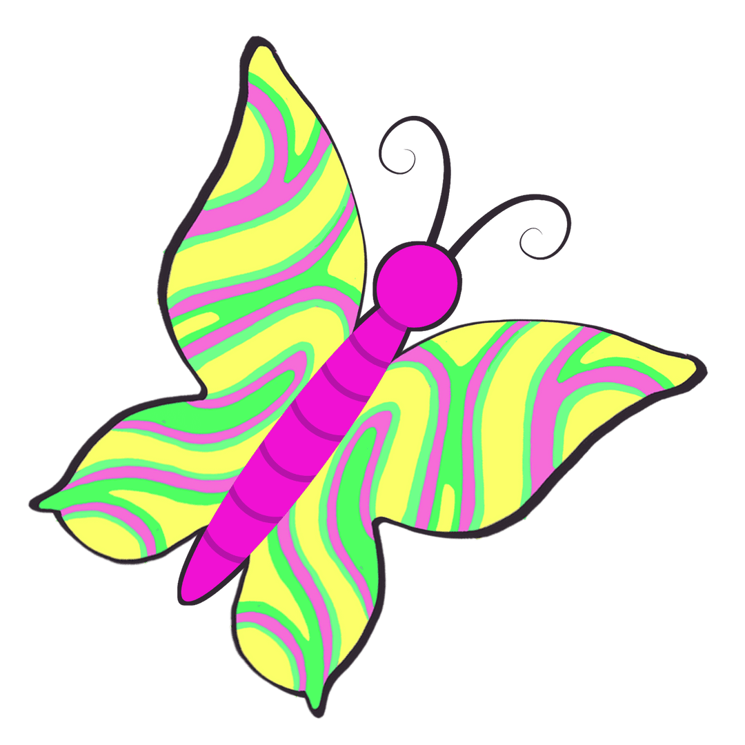 Vibrant Neon Butterfly Floating on Transparent Background