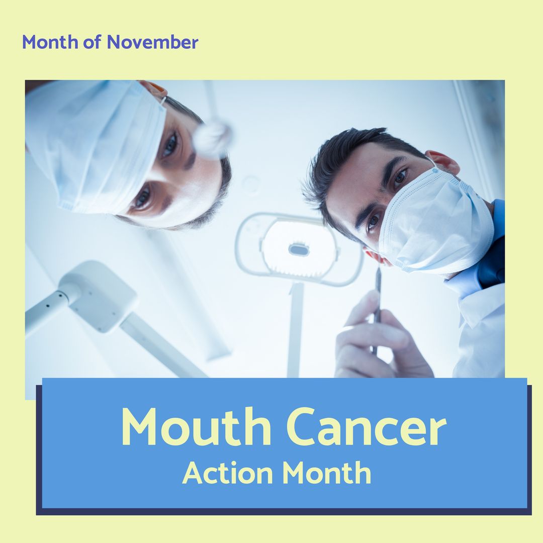 Image of mouth cancer awareness action month over caucasian male and female dentists - Download Free Stock Templates Pikwizard.com