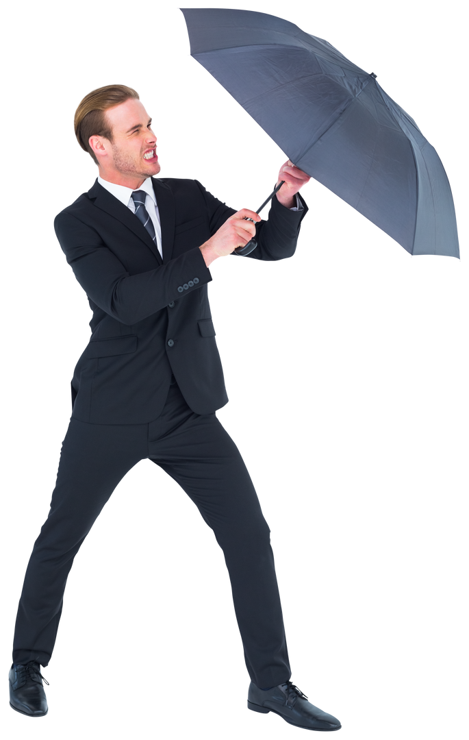 Transparent Businessman Holding Umbrella for Protection in Black Suit - Download Free Stock Images Pikwizard.com