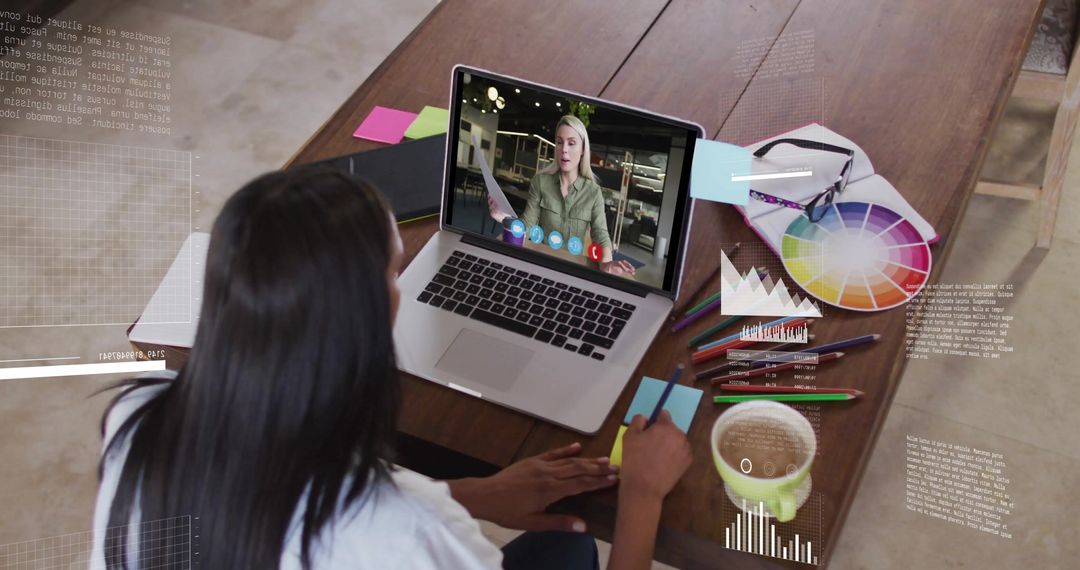 Women Collaborating Over Video Call with Data Visuals