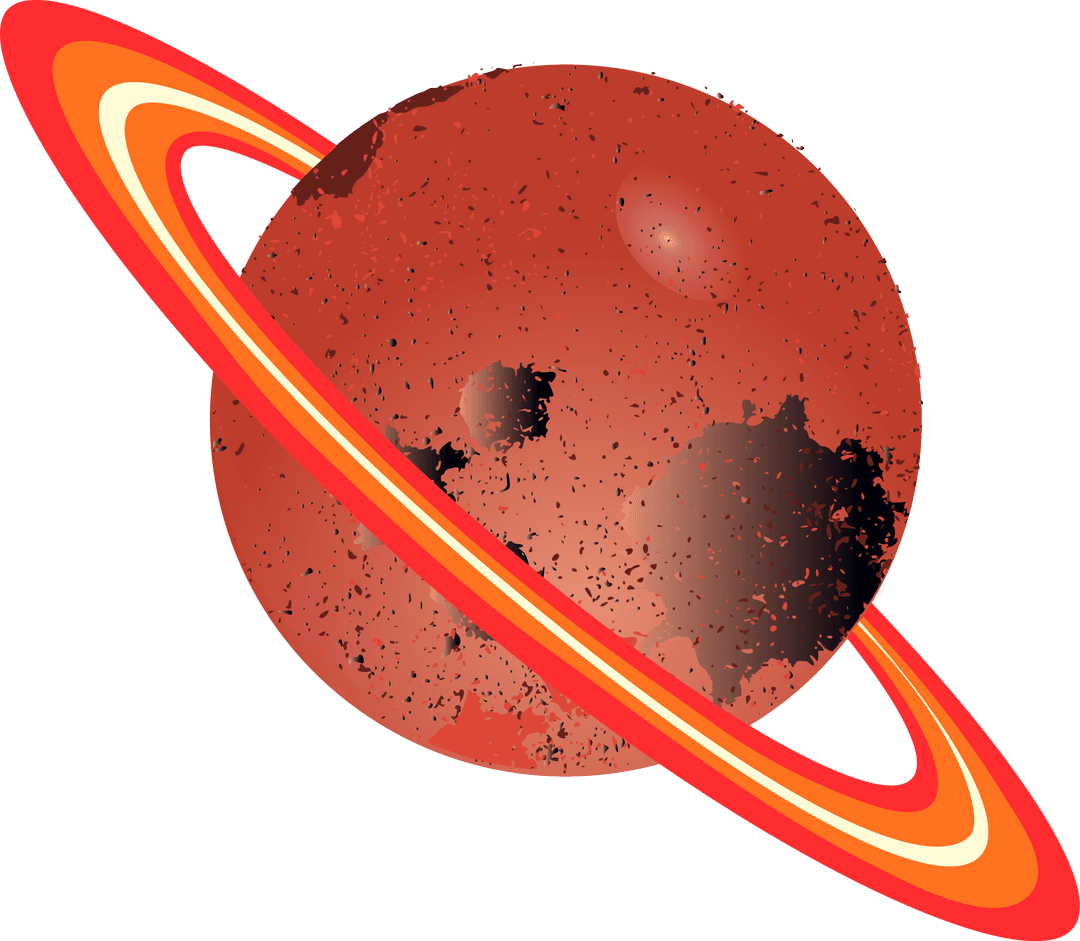 Red Planet with Gradient Rings on Transparent Background