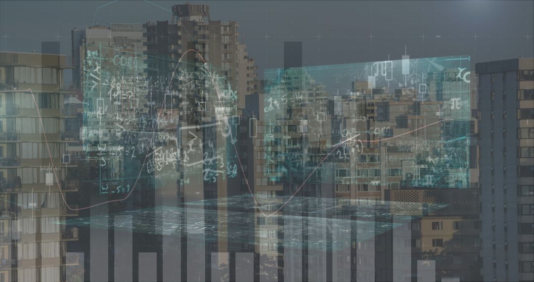 Data Processing Interface Overlaying Urban Cityscape