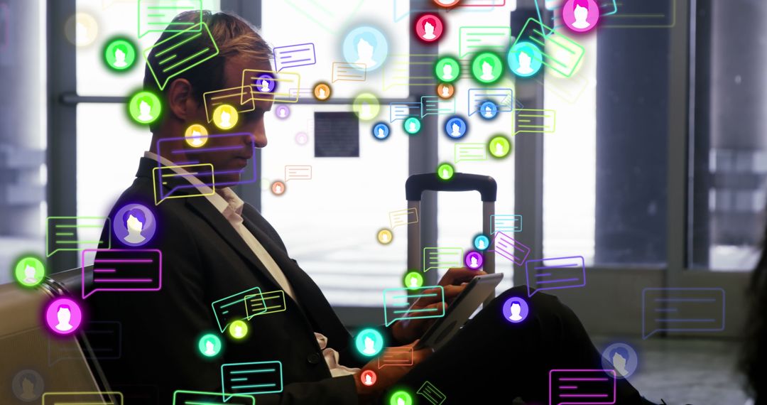 Businessman Using Digital Tablet with Social Media Icons