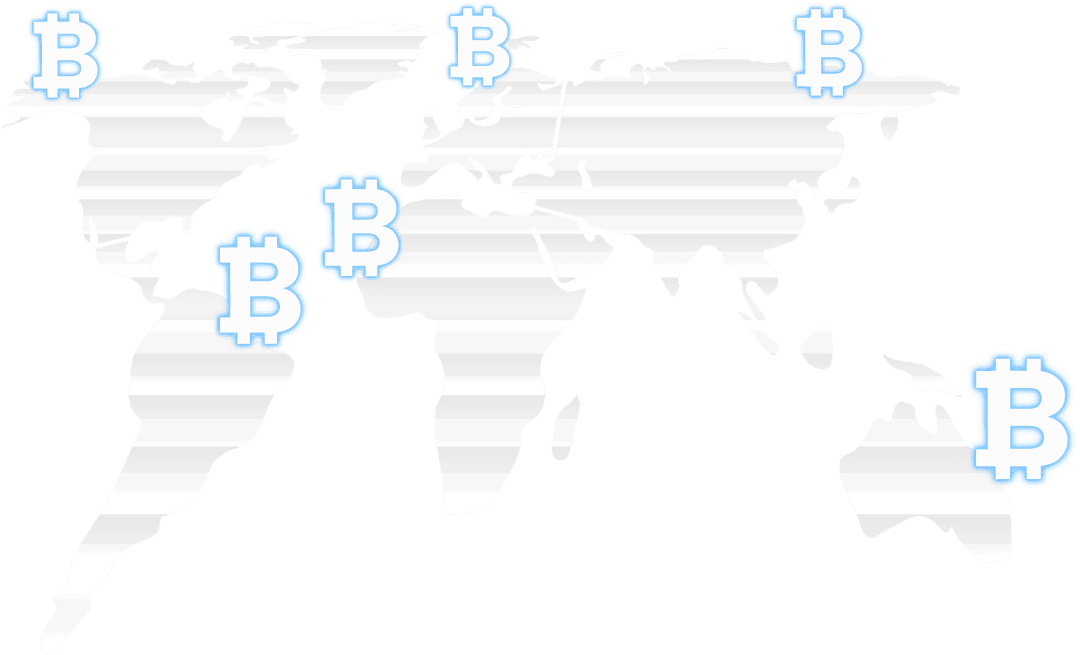 Transparent World Map Cryptocurrency Integration with Bitcoin Symbols
