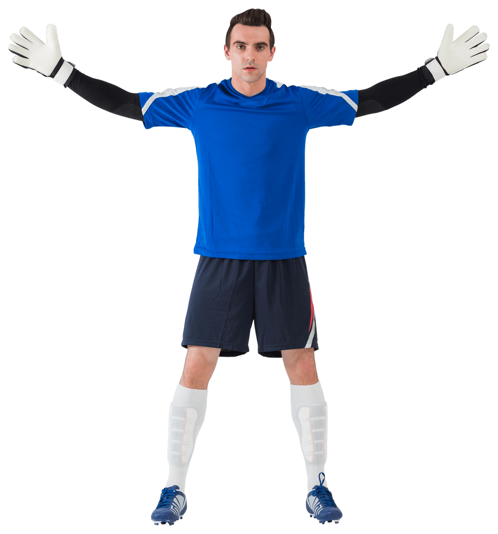 Transparent Goalkeeper Wearing Blue Jersey Ready to Save