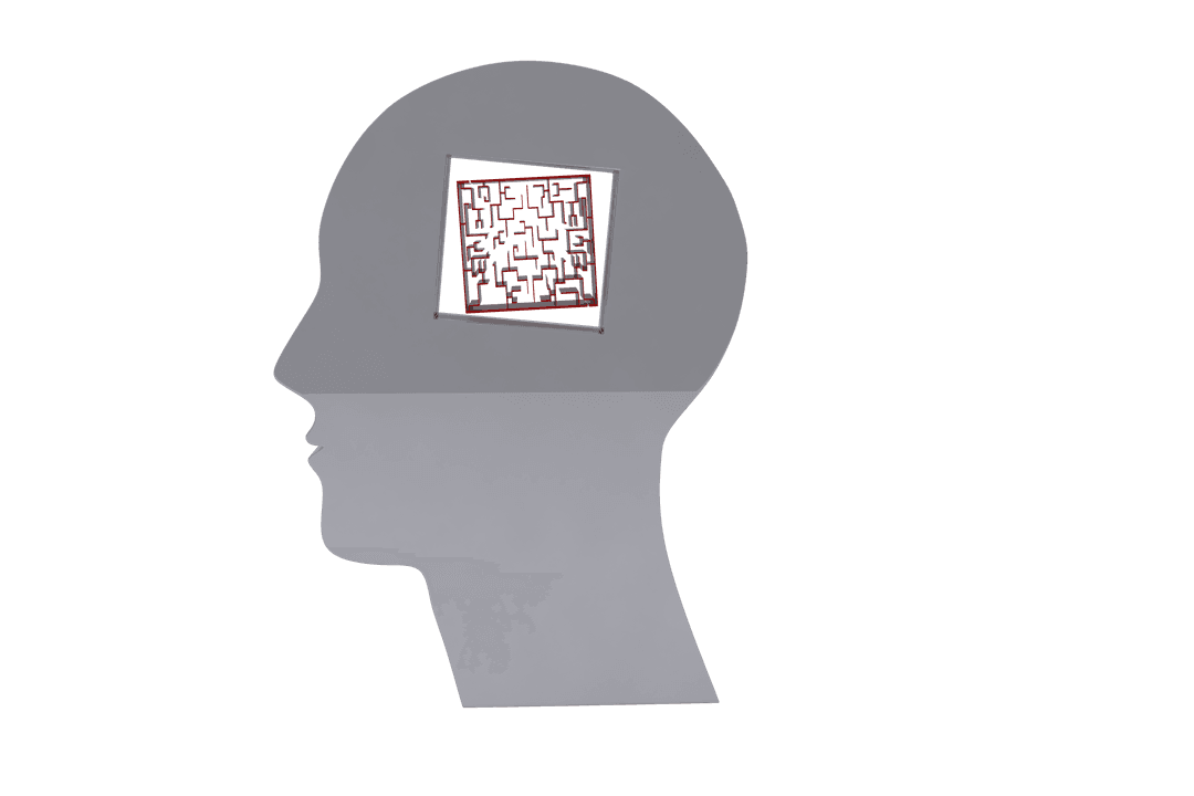 Transparent Digital Head Silhouette with Labyrinth of Knowledge