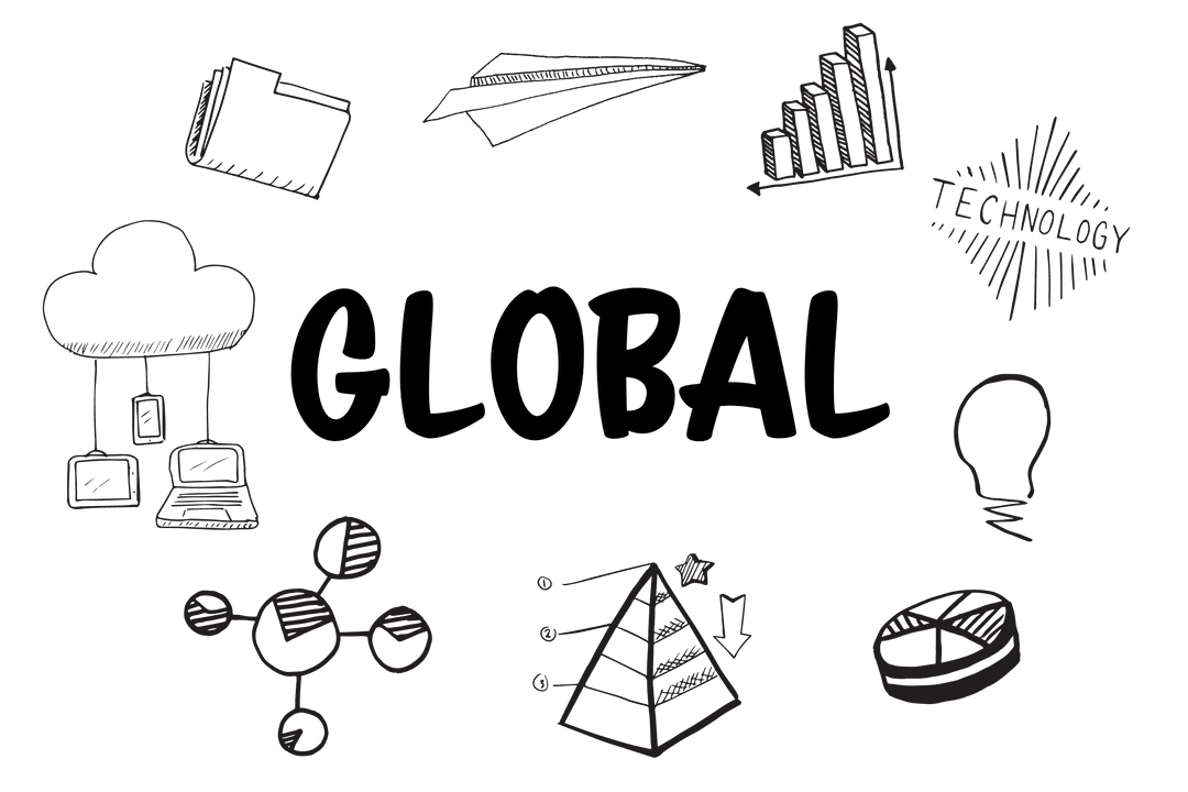 Business Icons Illustration on Transparent Background for Global Concept