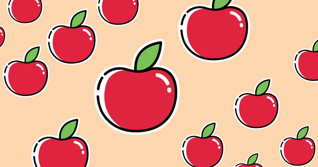 Seamless Pattern of Apple Illustrations on Beige Background