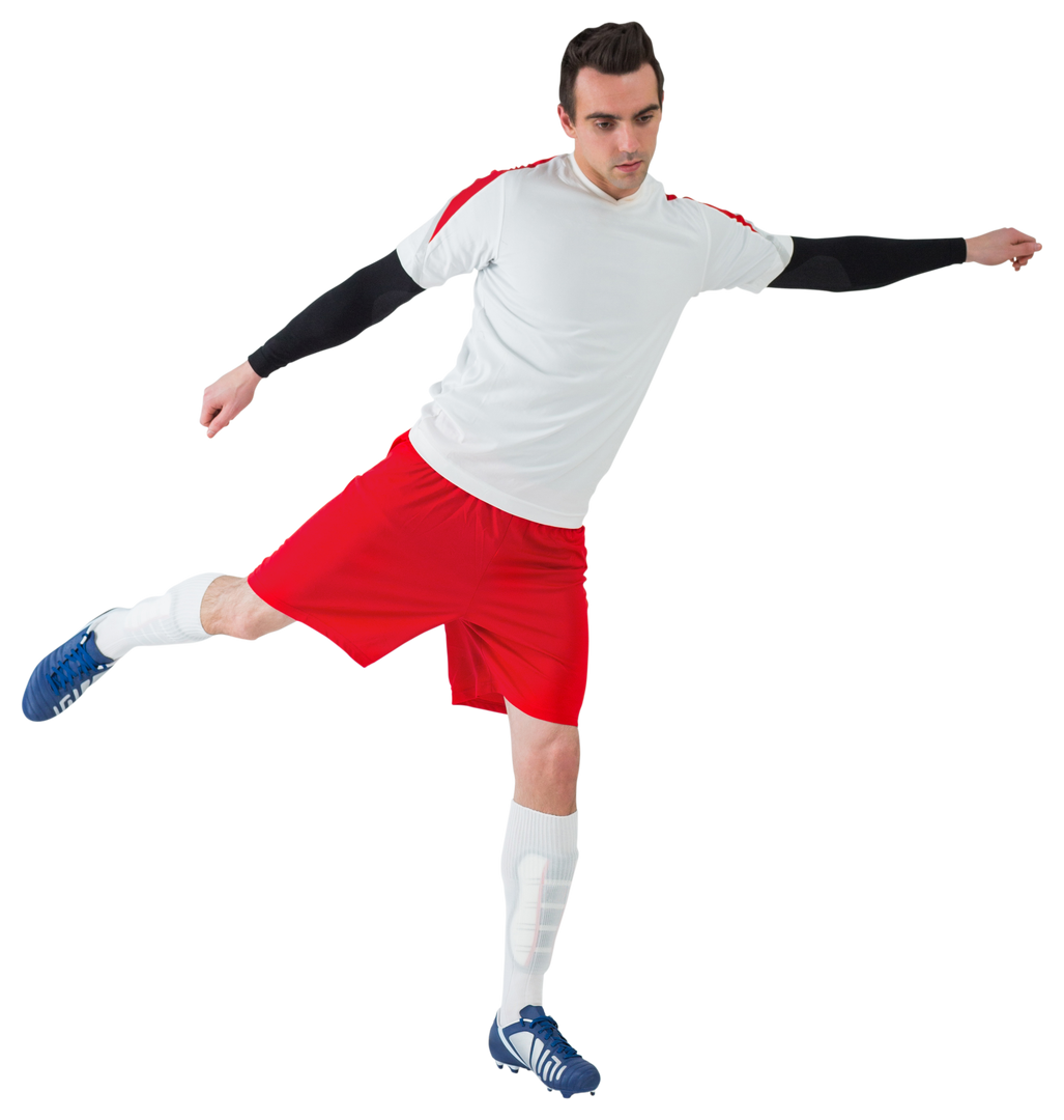 Transparent Football Player Kicking in Action Red Shorts White Jersey - Download Free Stock Images Pikwizard.com