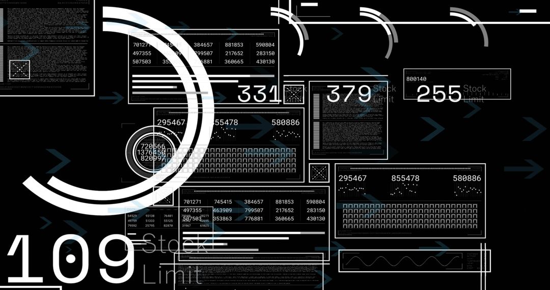 Futuristic Digital Interface Panels with Natty HUD Displaying Numeric Data