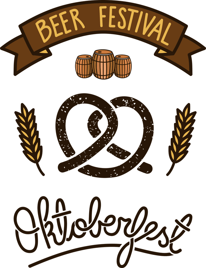 Transparent Oktoberfest Symbol with Pretzel and Barrels